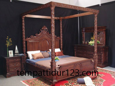 Kamar Set Kanopi Mewah Antik Ukiran Majapahit